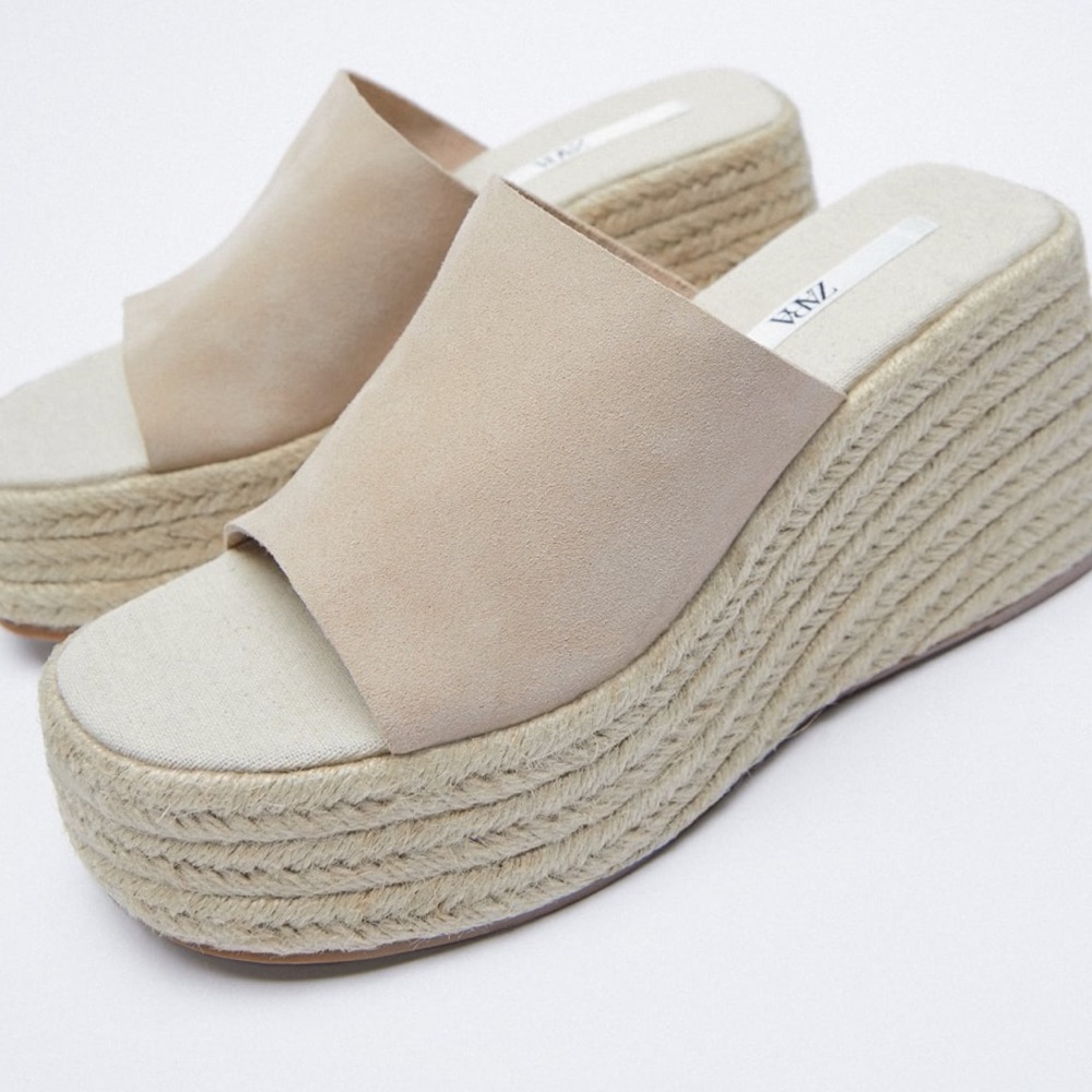 Zara SPLIT LEATHER JUTE WEDGES